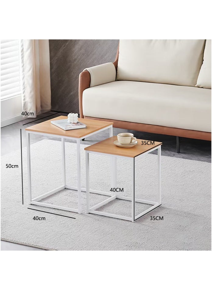 OASIS DESERT Stackable Coffee Table Set (2 Pieces), Modern Stackable Side Table With Steel Legs, Suitable For Living Room (2 Pieces) - Image 2
